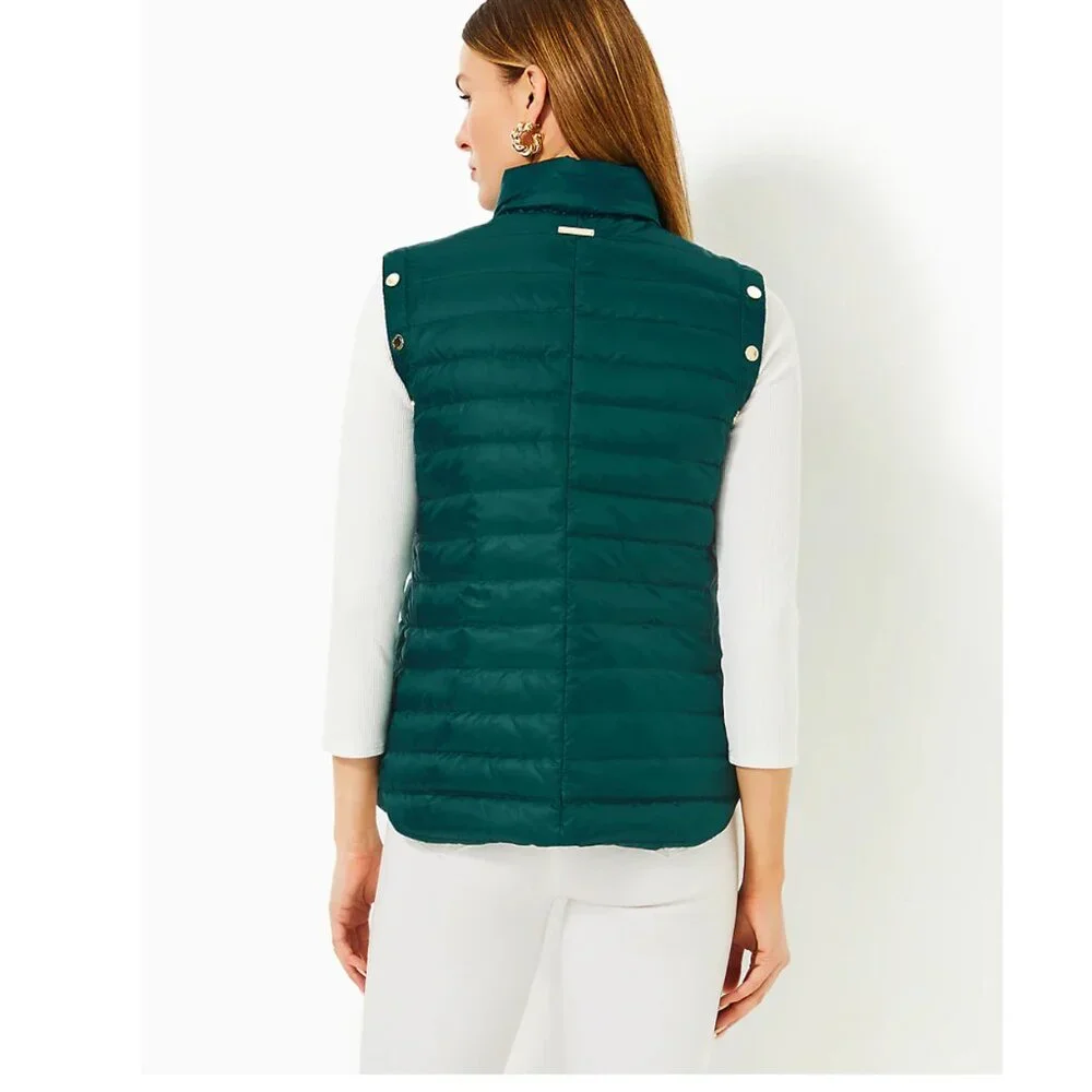 NEW Lilly Pulitzer Tenna Convertible Down Puffer Jacket Vest Villa Green